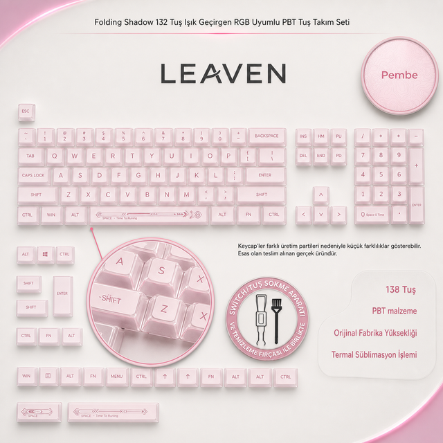 Folding Shadow 132 Tuş Işık Geçirgen RGB Uyumlu PBT Tuş Takım Seti - Pembe