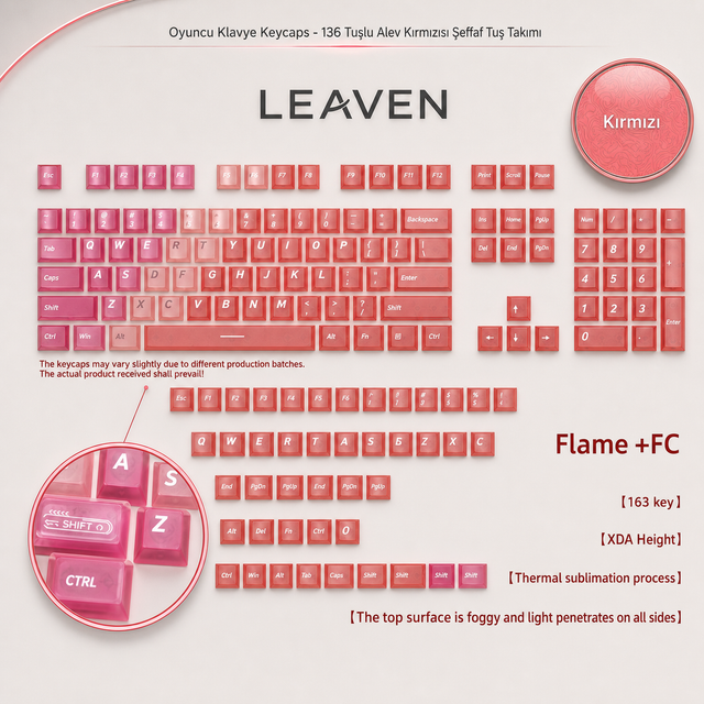 Klavye Keycaps 163 Tuşlu Şeffaf Tuş Takımı - Kırmızı (2131)