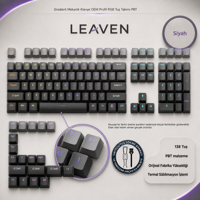 Gradient Mekanik Klavye OEM Profil RGB Tuş Takımı PBT - Siyah