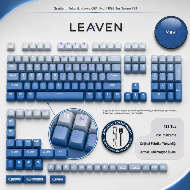 Gradient Mekanik Klavye OEM Profil RGB Tuş Takımı PBT - Mavi