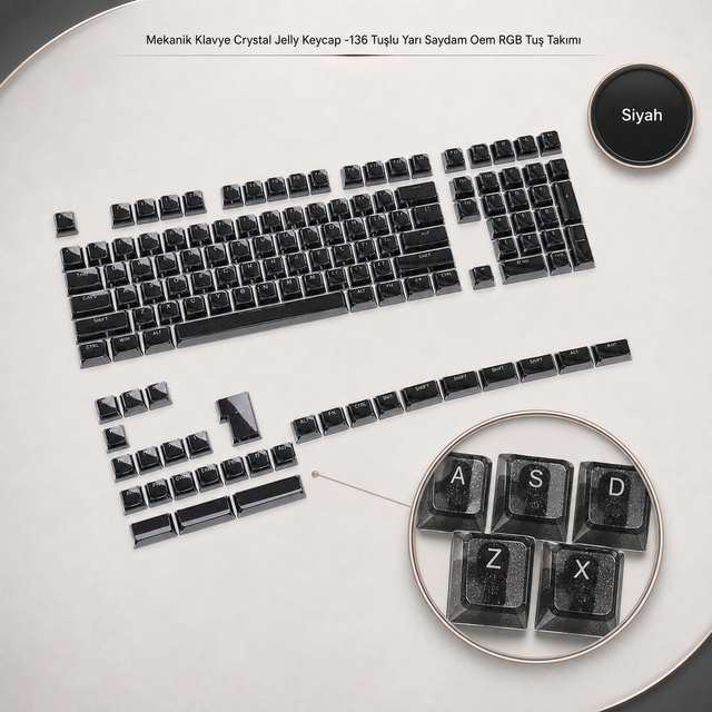 Mekanik Klavye Crystal Jelly Keycap -136 Tuşlu Yarı Saydam Oem RGB Tuş Takımı - Siyah