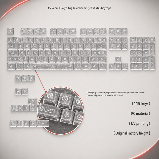 Mekanik Klavye Tuş Takımı Simli Şeffaf RGB Keycaps - Şeffaf