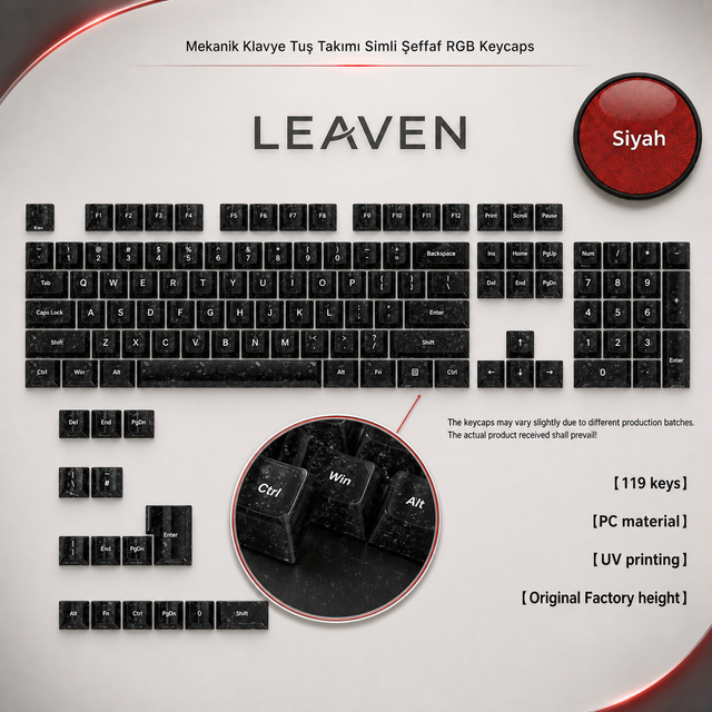 Mekanik Klavye Tuş Takımı Simli Şeffaf RGB Keycaps - Siyah