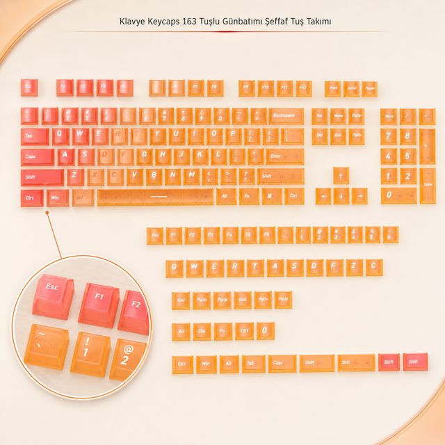 Klavye Keycaps 163 Tuşlu Şeffaf Tuş Takımı - Turuncu