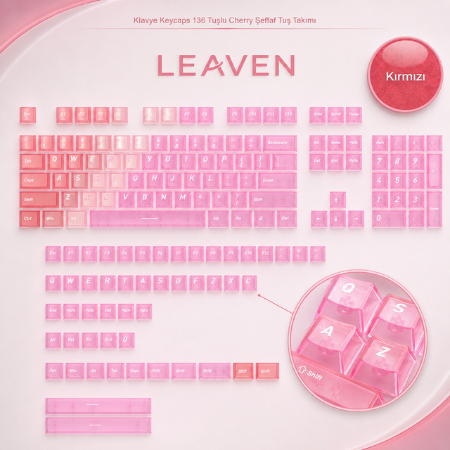 Klavye Keycaps 163 Tuşlu Şeffaf Tuş Takımı - Kırmızı (40)