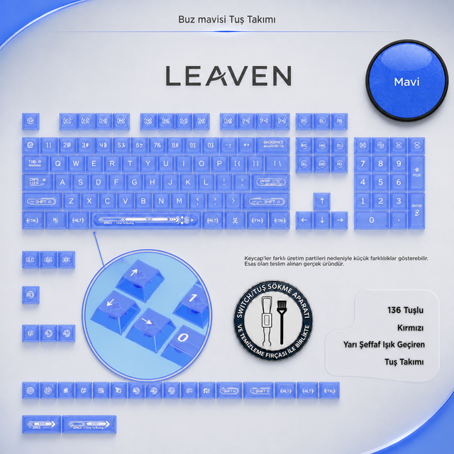 Klavye Keycaps 163 Tuşlu Şeffaf Tuş Takımı - Mavi