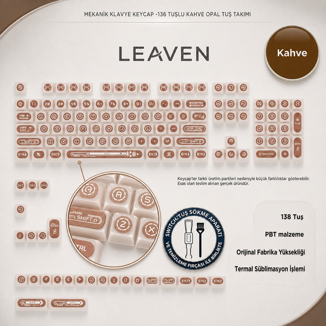 KLAVYE KEYCAPS -136 TUŞLU KIRMIZI, YARI ŞEFFAF IŞIK GEÇİREN TUŞ TAKIMI - Kahverengi