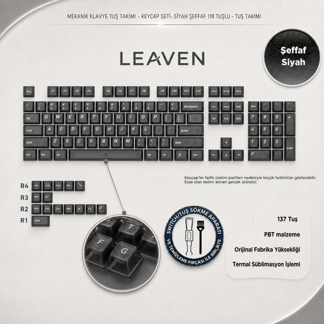 MEKANİK KLAVYE KEYCAP - RGB 118 TUŞLU ŞEFFAF TUŞ TAKIMI - Şeffaf Siyah