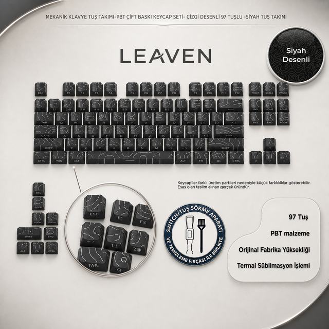MEKANİK KLAVYE TUŞ TAKIMI-PBT ÇİFT BASKI KEYCAP SETİ- ÇİZGİ DESENLİ 97 TUŞLU -KIRMIZI TUŞ TAKIMI - Desenli Sİyah (DesenliSiy…