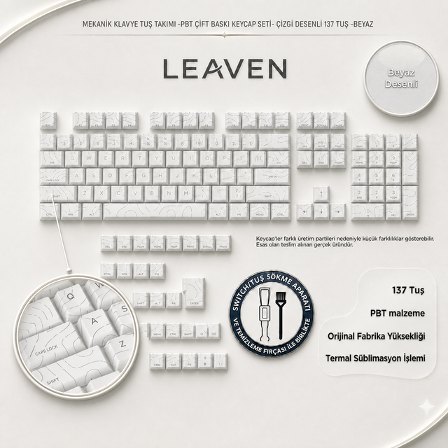 MEKANİK KLAVYE TUŞ TAKIMI-PBT ÇİFT BASKI KEYCAP SETİ- ÇİZGİ DESENLİ 97 TUŞLU -KIRMIZI TUŞ TAKIMI - Desenli Beyaz