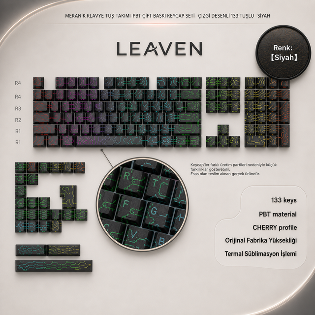 MEKANİK KLAVYE TUŞ TAKIMI-PBT ÇİFT BASKI KEYCAP SETİ- ÇİZGİ DESENLİ 97 TUŞLU -KIRMIZI TUŞ TAKIMI - Desenli Siyah (DesenliSiy…