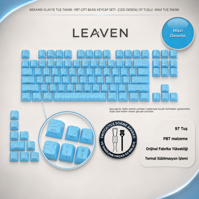 MEKANİK KLAVYE TUŞ TAKIMI-PBT ÇİFT BASKI KEYCAP SETİ- ÇİZGİ DESENLİ 97 TUŞLU -KIRMIZI TUŞ TAKIMI - Desenli Mavi