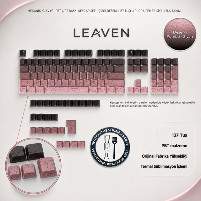 MEKANİK KLAVYE TUŞ TAKIMI -PBT ÇİFT BASKI KEYCAP SETİ- ÇİZGİ DESENLİ 137 TUŞLU -PEMBE BEYAZ GRADYEN TUŞ TAKIMI - Pembe - Siy…