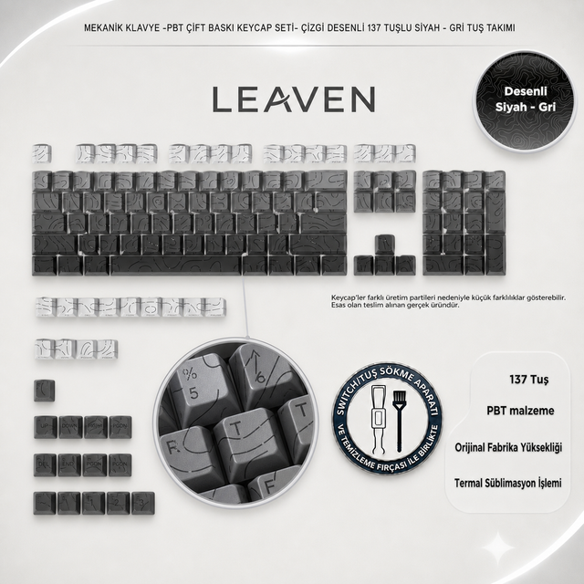 MEKANİK KLAVYE TUŞ TAKIMI -PBT ÇİFT BASKI KEYCAP SETİ- ÇİZGİ DESENLİ 137 TUŞLU -PEMBE BEYAZ GRADYEN TUŞ TAKIMI - Siyah - Gri