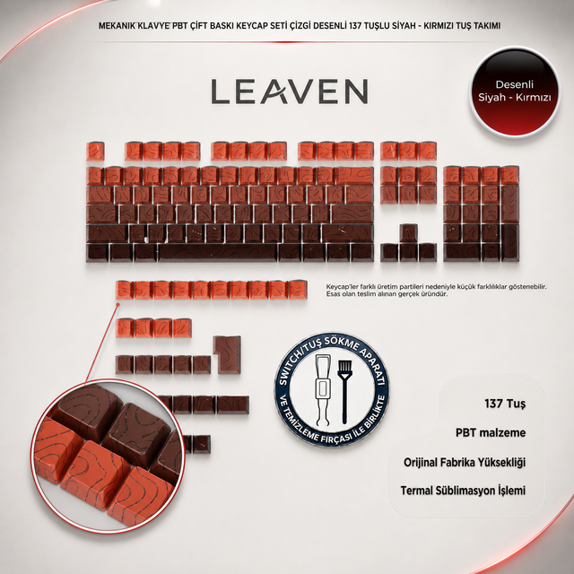 MEKANİK KLAVYE TUŞ TAKIMI -PBT ÇİFT BASKI KEYCAP SETİ- ÇİZGİ DESENLİ 137 TUŞLU -PEMBE BEYAZ GRADYEN TUŞ TAKIMI - Kırmızı - S…