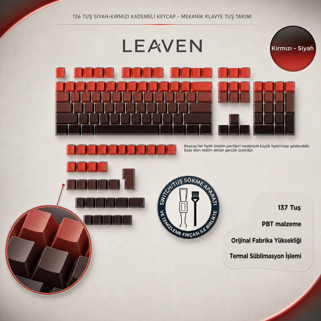 MEKANİK KLAVYE KEYCAP SETİ MAVİ-BEYAZ KADEMELİ 136 TUŞLU KEYCAP - Kırmızı - Siyah