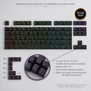 Mekanik Klavye Keycaps Seti- 130 Tuş PBT Çift Baskılı-Alttan Baskılı Gradyen Renkli - Çizgili Siyah