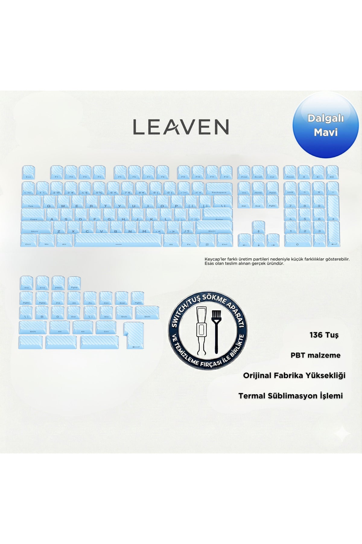 MEKANİK KLAVYE KEYCAP -136 TUŞLU DALGALI MAVİ TUŞ TAKIMI - Dalgalı Mavi ürün görseli 1