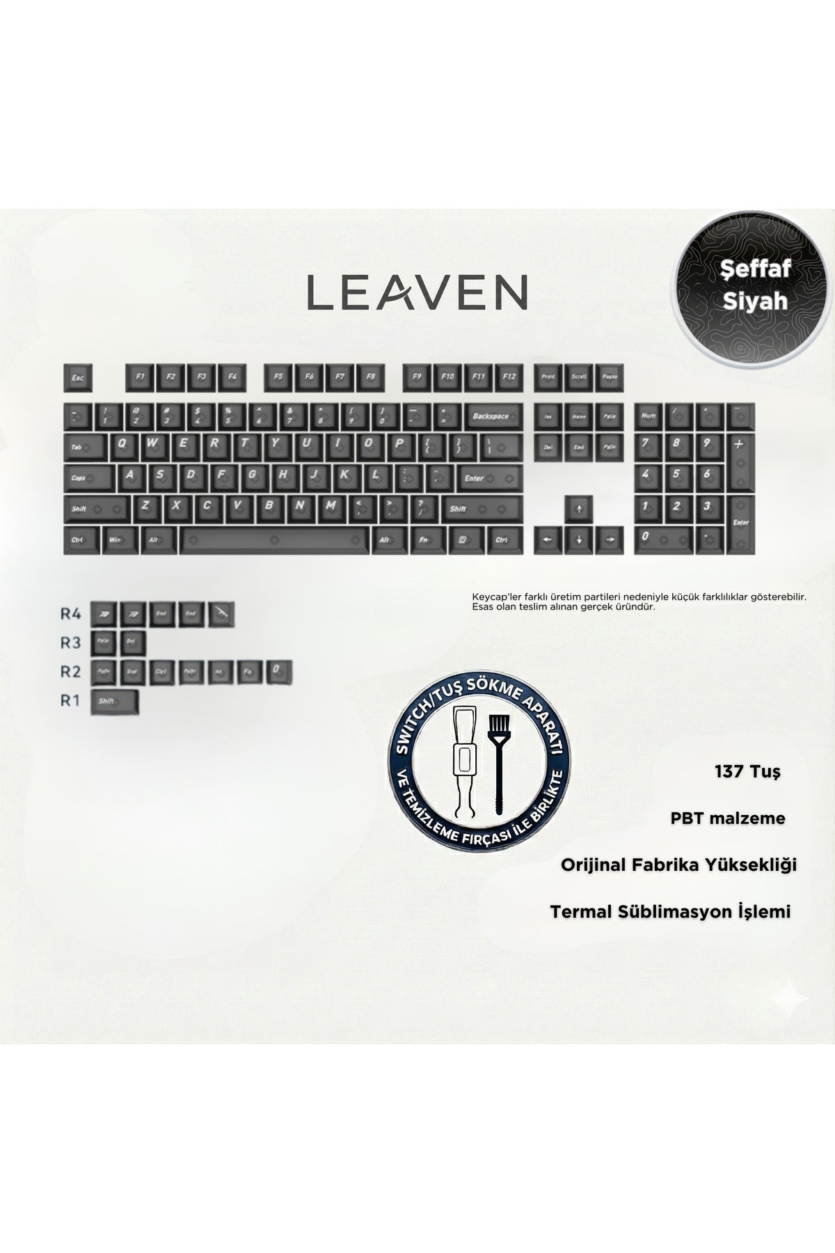 MEKANİK KLAVYE KEYCAP - RGB 118 TUŞLU ŞEFFAF TUŞ TAKIMI - Şeffaf Siyah ürün görseli 1