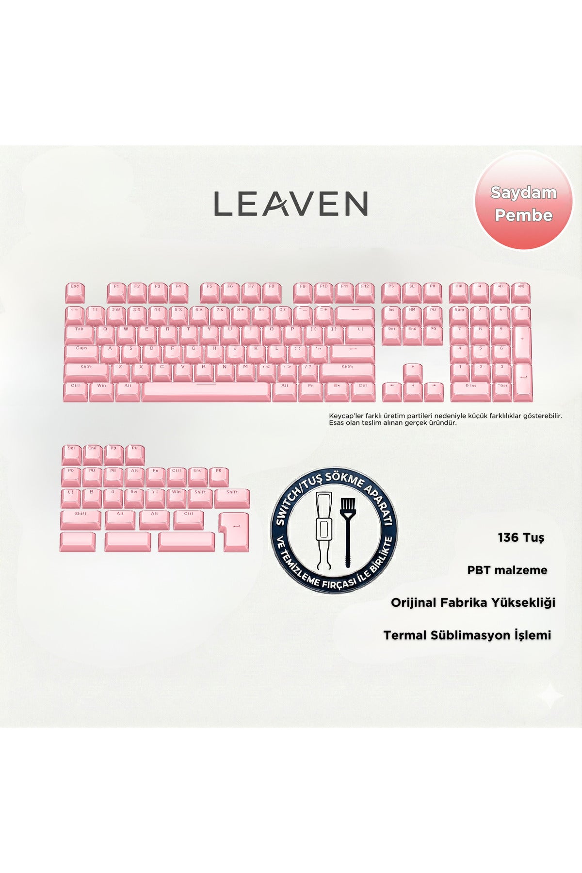 MEKANİK KLAVYE CRYSTAL JELLY KEYCAPS -136 TUŞLU KRİSTAL Jelly YARI SAYDAM OEM PROFİL PEMBE TUŞ TAKIMI - Pembe ürün görseli 1