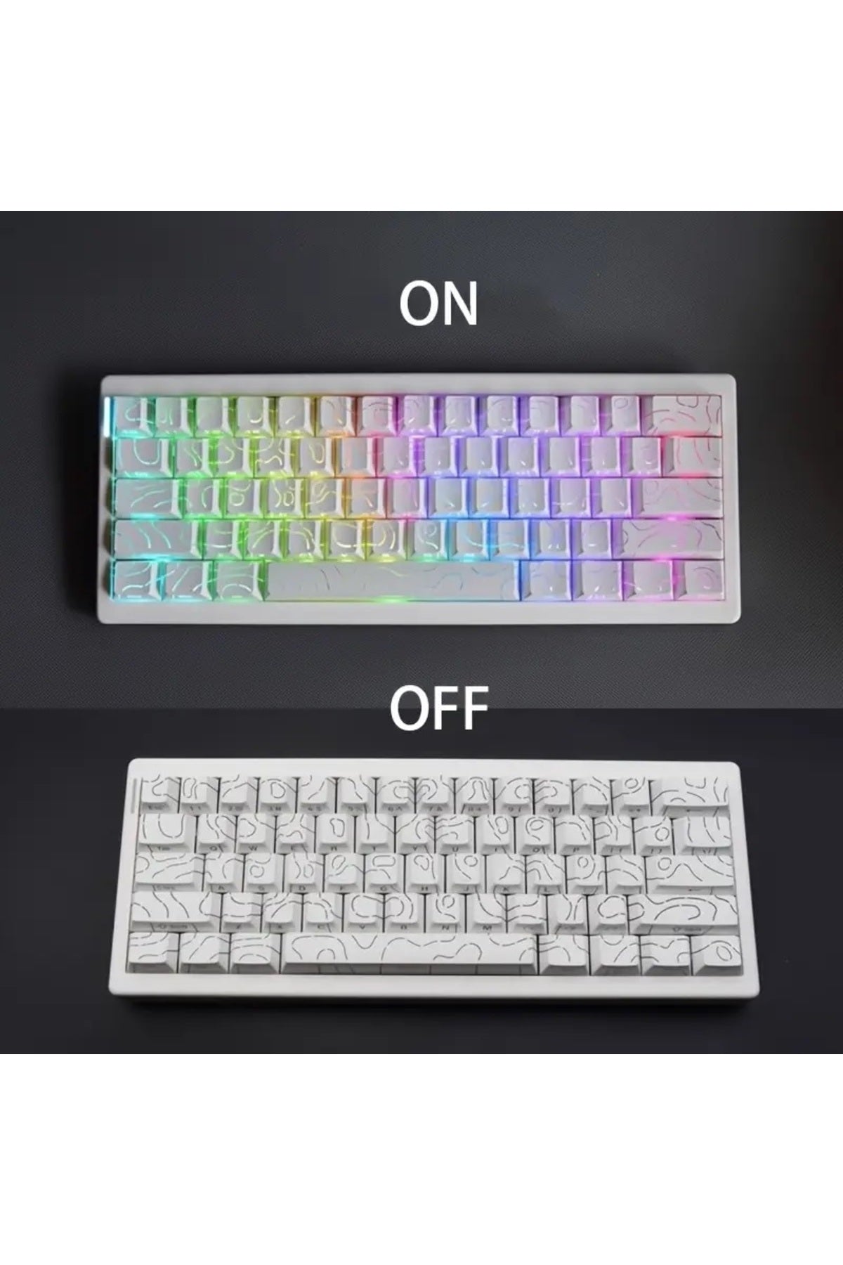 Mekanik Klavye Keycaps Seti- 130 Tuş PBT Çift Baskılı-Alttan Baskılı Gradyen Renkli - Çizgili Beyaz ürün görseli 3