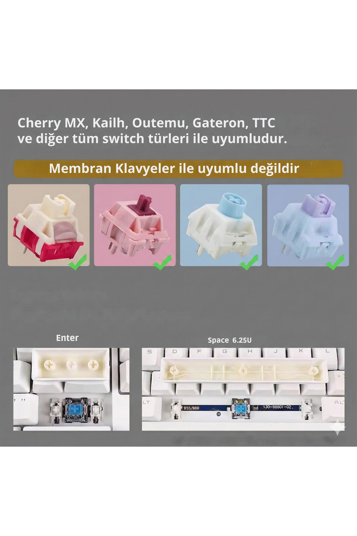 MEKANİK KLAVYE KEYCAP SETİ MAVİ-BEYAZ KADEMELİ 136 TUŞLU KEYCAP - Mavi - Beyaz ürün görseli 6