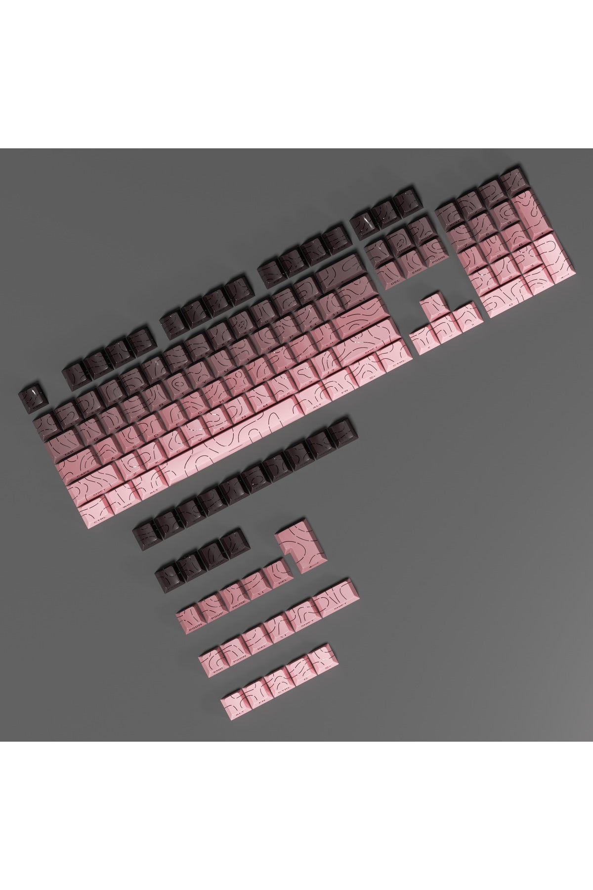 MEKANİK KLAVYE TUŞ TAKIMI -PBT ÇİFT BASKI KEYCAP SETİ- ÇİZGİ DESENLİ 137 TUŞLU -PEMBE BEYAZ GRADYEN TUŞ TAKIMI - Pembe - Siy…