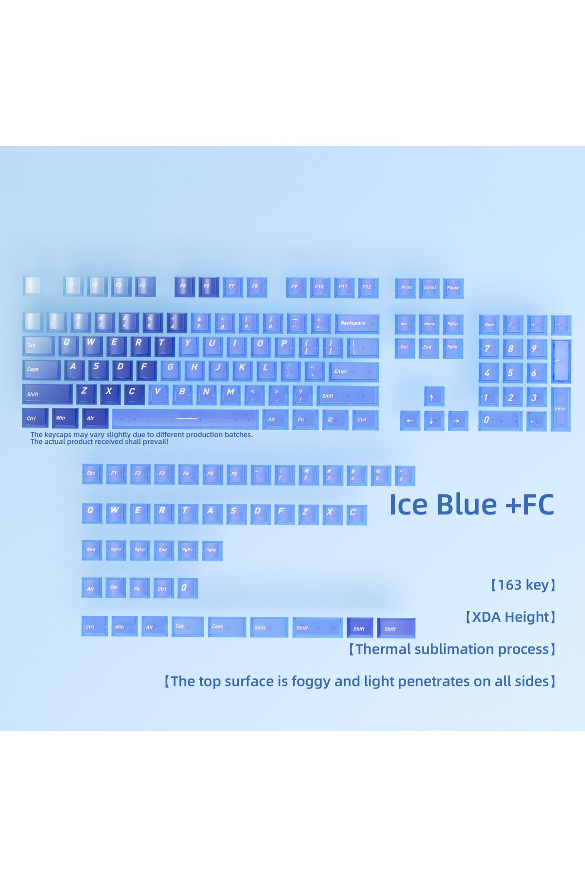 Klavye Keycaps 163 Tuşlu Şeffaf Tuş Takımı - Mavi ürün görseli 3