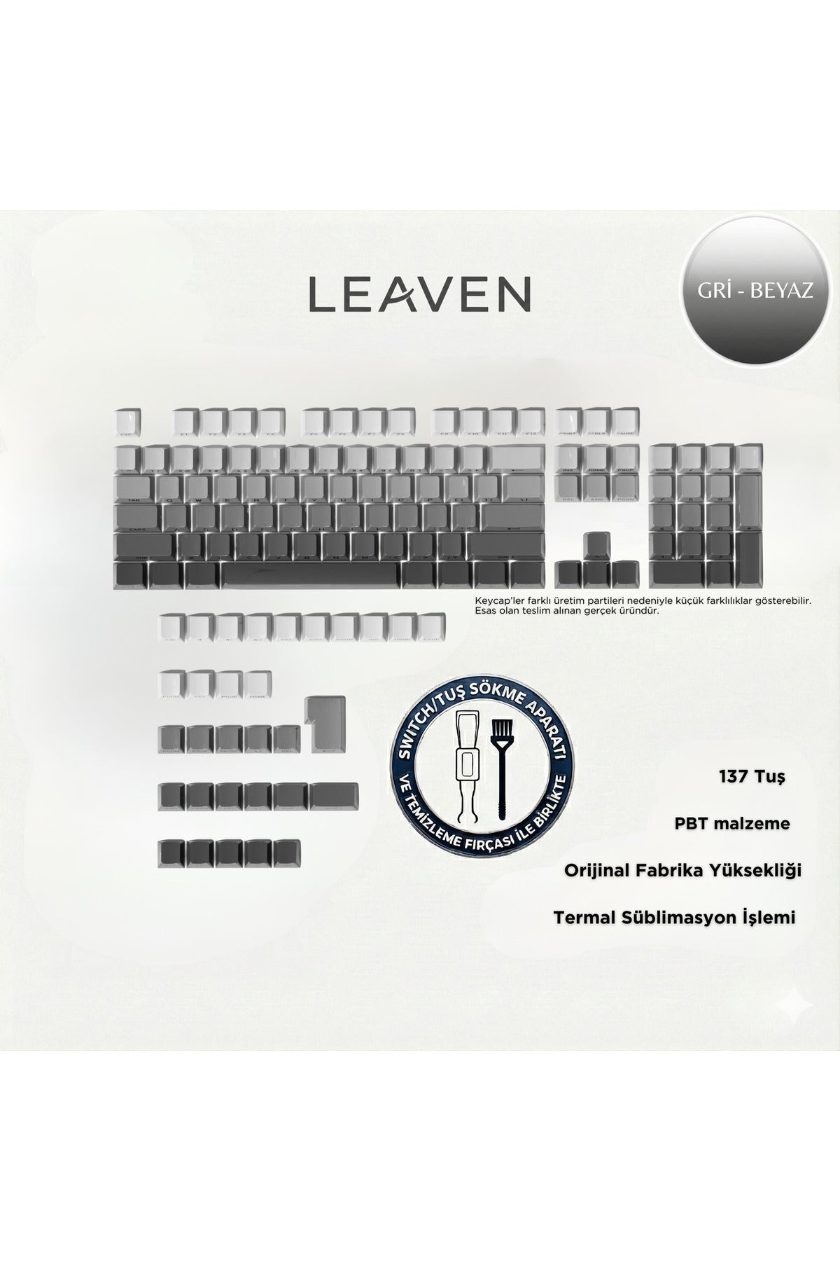 MEKANİK KLAVYE KEYCAP SETİ MAVİ-BEYAZ KADEMELİ 136 TUŞLU KEYCAP - Siyah - Beyaz ürün görseli 1