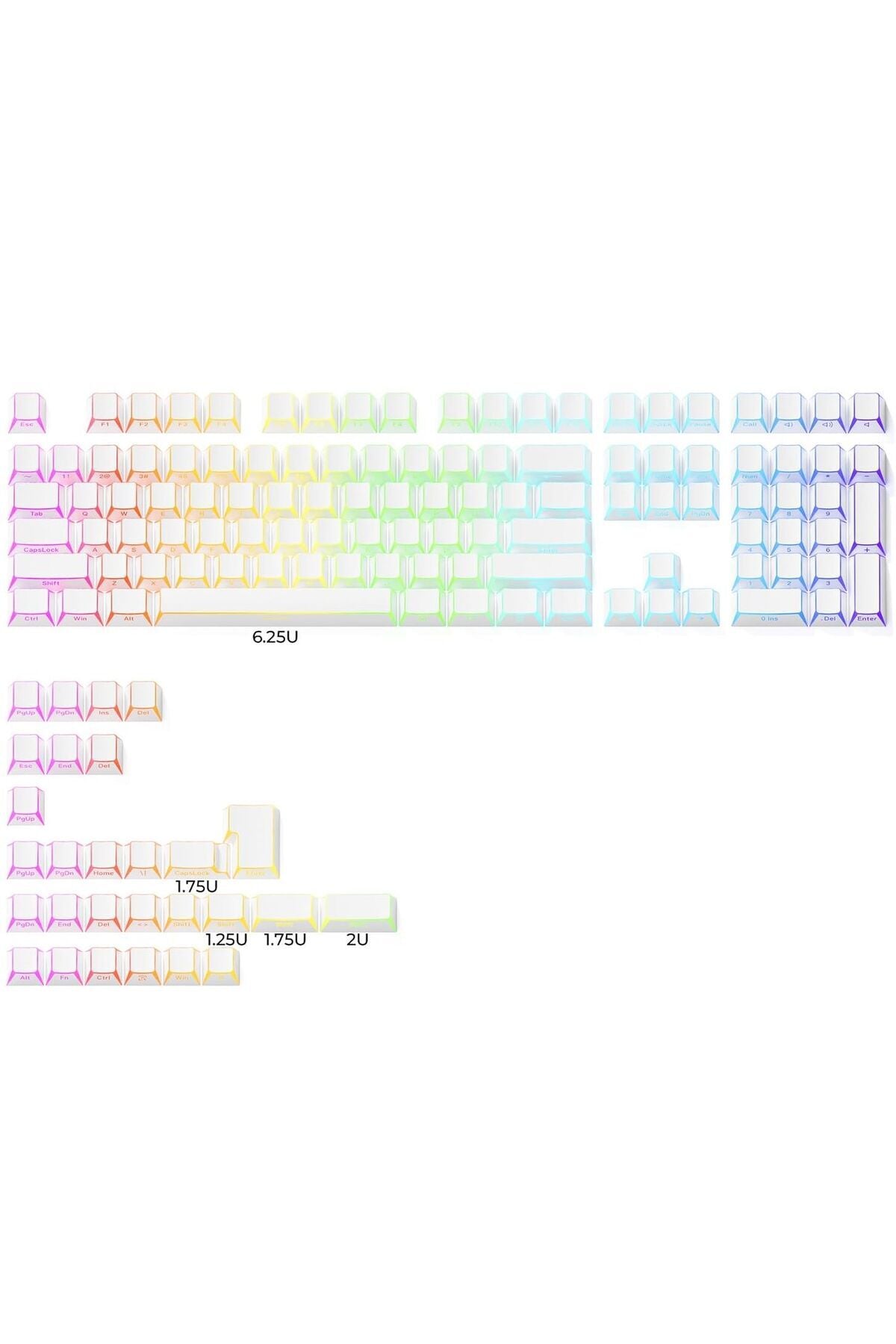 Folding Shadow 132 Tuş Işık Geçirgen RGB Uyumlu PBT Tuş Takım Seti - Beyaz (ygg8643) ürün görseli 3