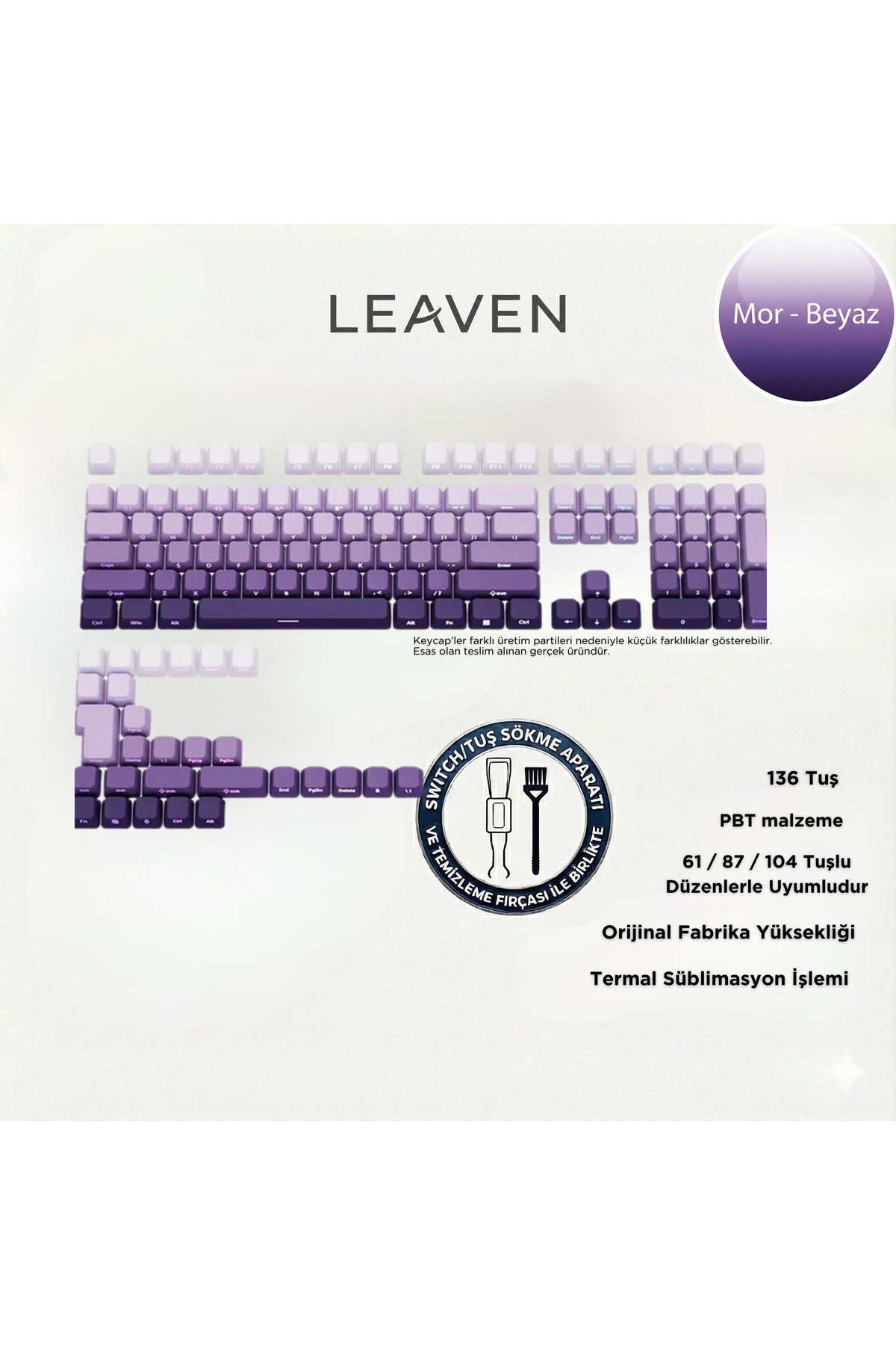 MEKANİK KLAVYE KEYCAP SETİ MAVİ-BEYAZ KADEMELİ 136 TUŞLU KEYCAP - Mor - Beyaz ürün görseli 1