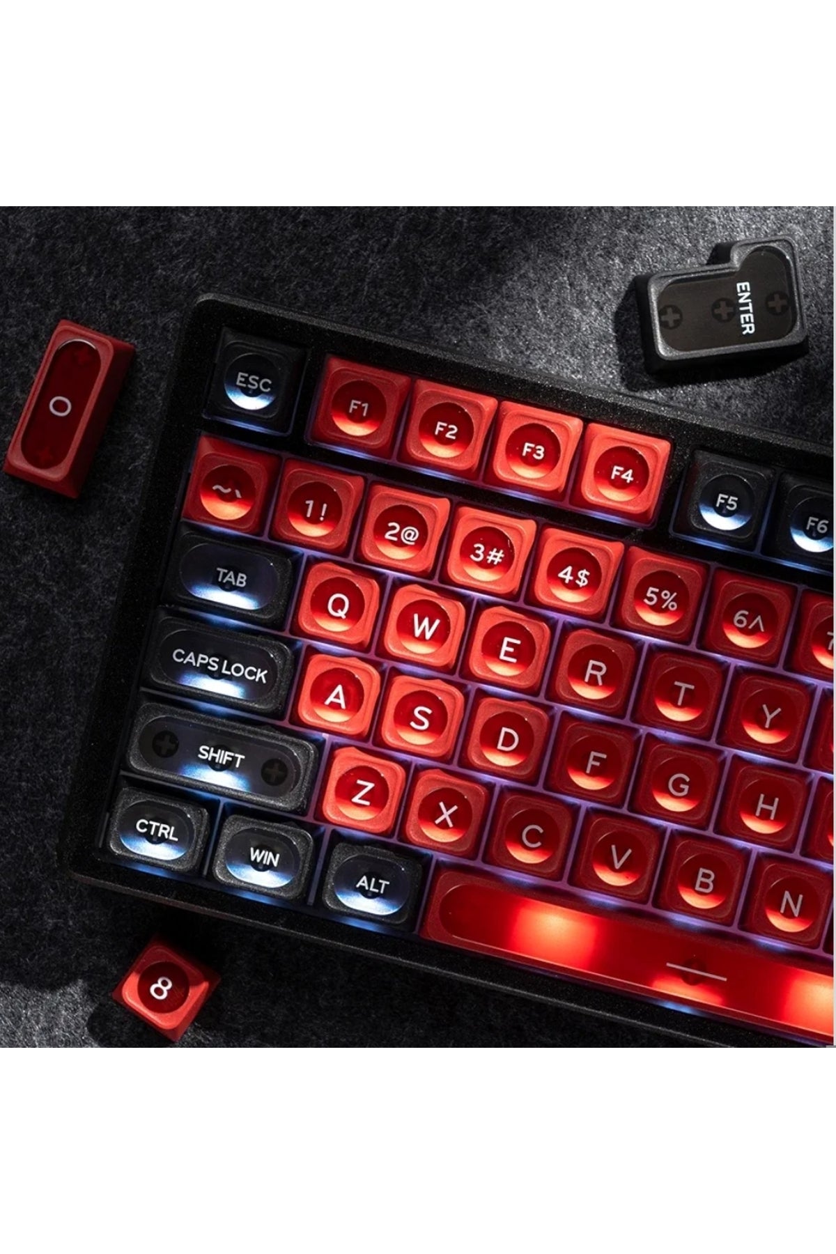 KLAVYE KEYCAPS -136 TUŞLU KIRMIZI, YARI ŞEFFAF IŞIK GEÇİREN TUŞ TAKIMI - Kırmızı - Siyah ürün görseli 8