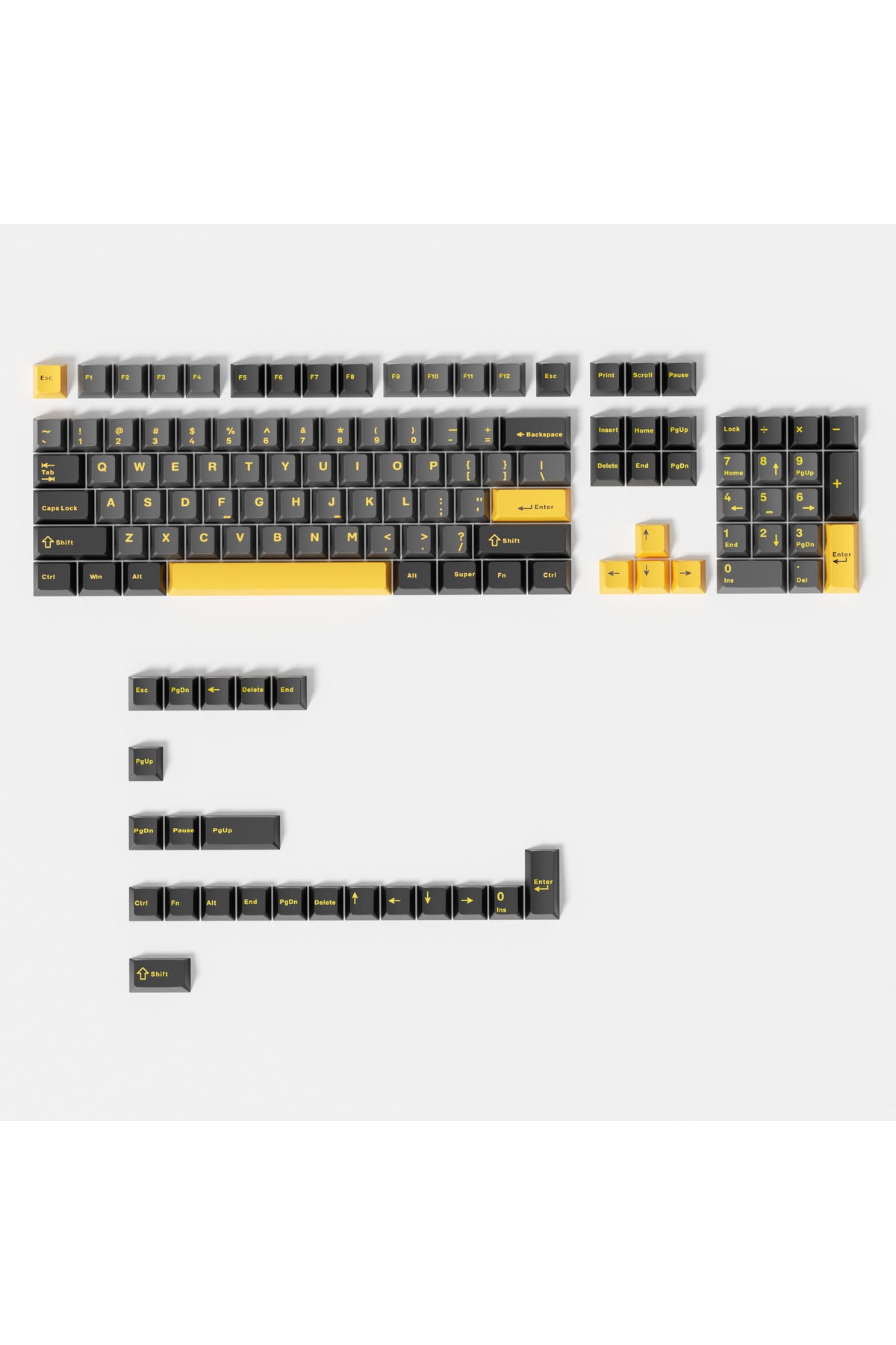 MEKANİK KLAVE- PBT ÇİFT BASKI KEYCAP SETİ GRİ SİYAH- KREM 128 TUŞLU KEYCAP - Siyah - Sarı ürün görseli 5
