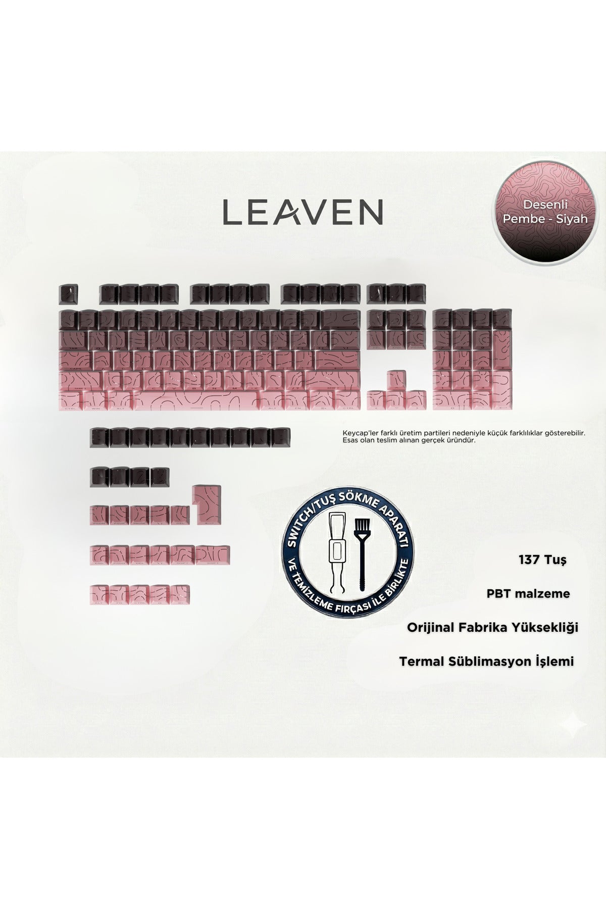 MEKANİK KLAVYE TUŞ TAKIMI -PBT ÇİFT BASKI KEYCAP SETİ- ÇİZGİ DESENLİ 137 TUŞLU -PEMBE BEYAZ GRADYEN TUŞ TAKIMI - Pembe - Siy…