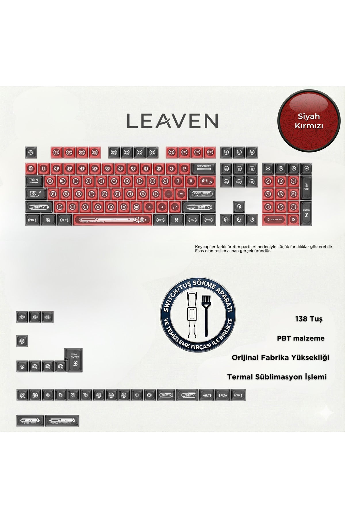 KLAVYE KEYCAPS -136 TUŞLU KIRMIZI, YARI ŞEFFAF IŞIK GEÇİREN TUŞ TAKIMI - Kırmızı - Siyah ürün görseli 1