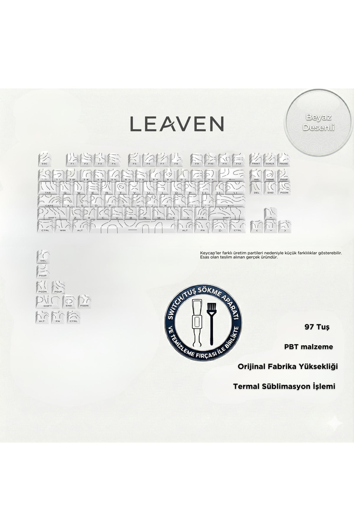 MEKANİK KLAVYE TUŞ TAKIMI-PBT ÇİFT BASKI KEYCAP SETİ- ÇİZGİ DESENLİ 97 TUŞLU -BEYAZ TUŞ TAKIMI - Desenli Beyaz ürün görseli 1
