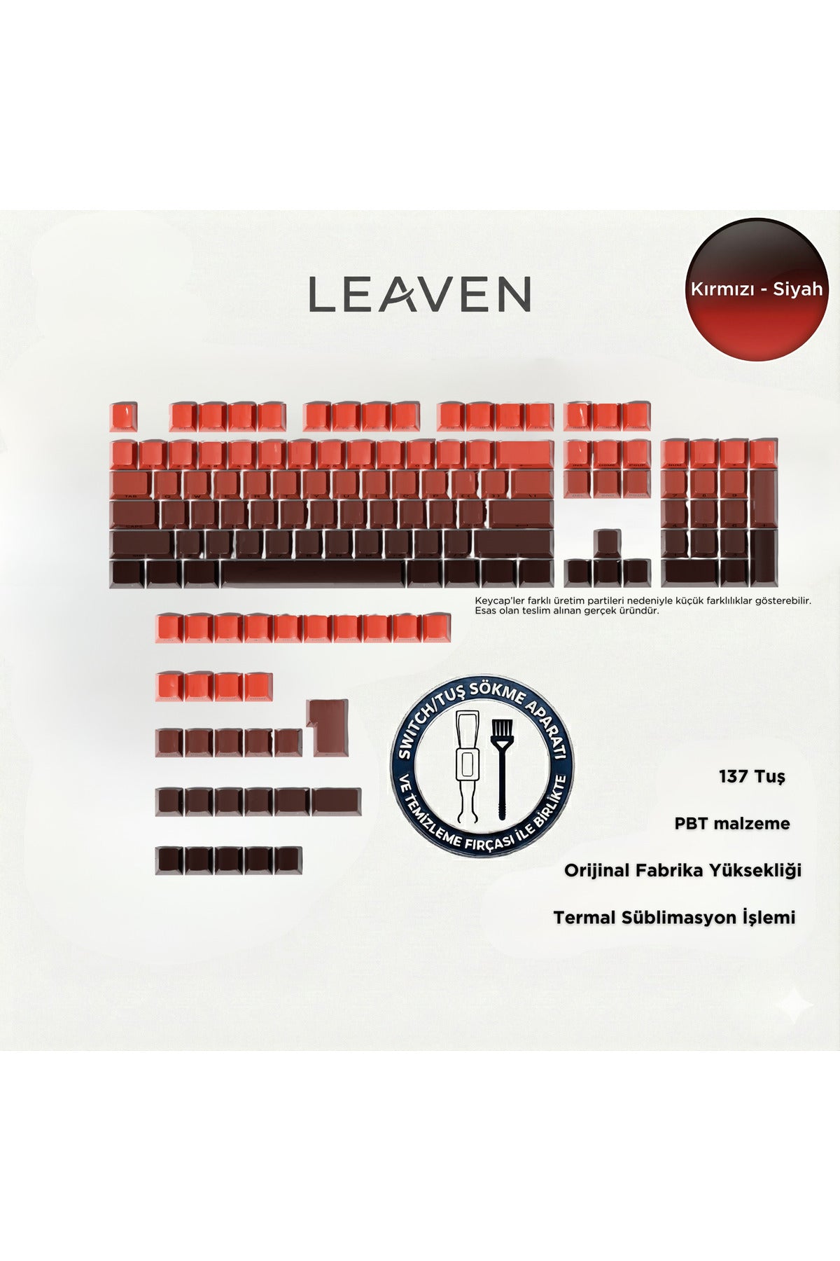 MEKANİK KLAVYE KEYCAP SETİ MAVİ-BEYAZ KADEMELİ 136 TUŞLU KEYCAP - Kırmızı - Siyah ürün görseli 1