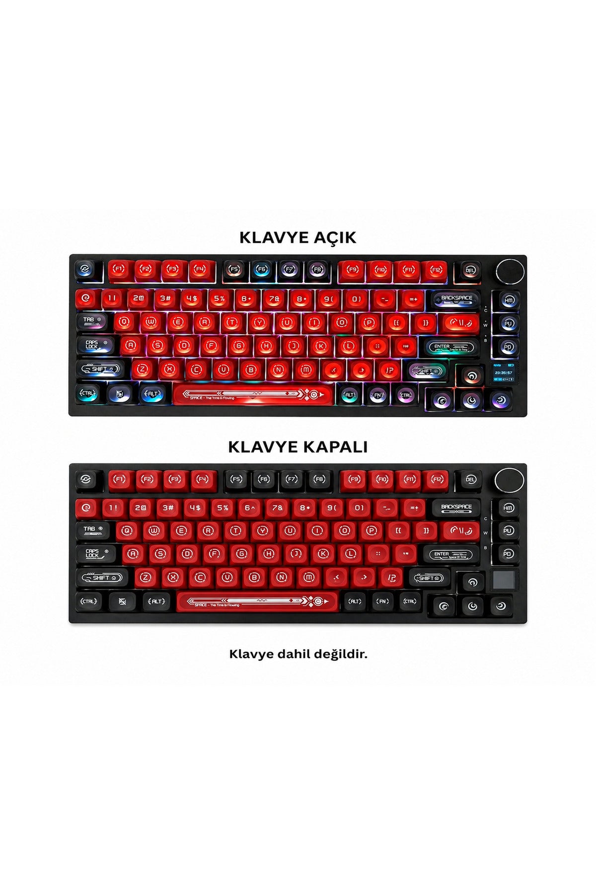 KLAVYE KEYCAPS -136 TUŞLU KIRMIZI, YARI ŞEFFAF IŞIK GEÇİREN TUŞ TAKIMI - Kırmızı - Siyah ürün görseli 2