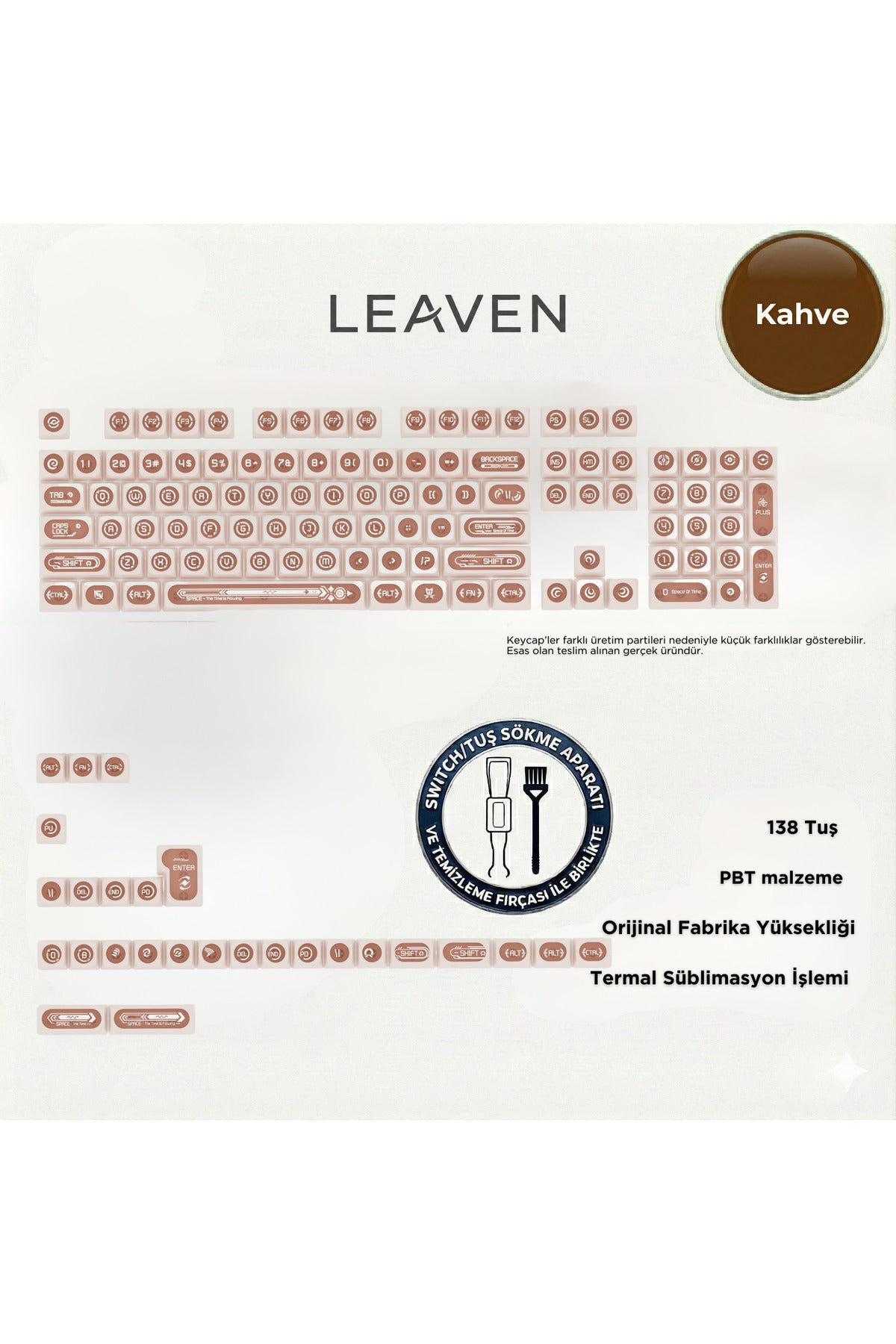 KLAVYE KEYCAPS -136 TUŞLU KIRMIZI, YARI ŞEFFAF IŞIK GEÇİREN TUŞ TAKIMI - Kahverengi ürün görseli 1