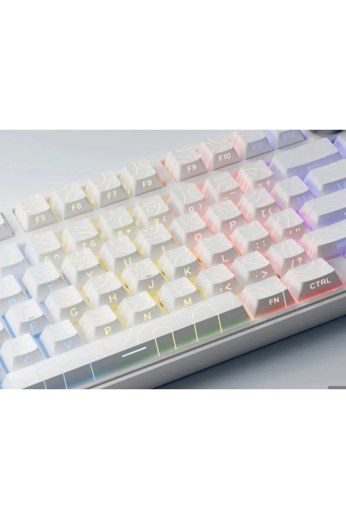 Mekanik Klavye Keycaps Seti- 130 Tuş PBT Çift Baskılı-Alttan Baskılı Gradyen Renkli - Çizgili Beyaz ürün görseli 2