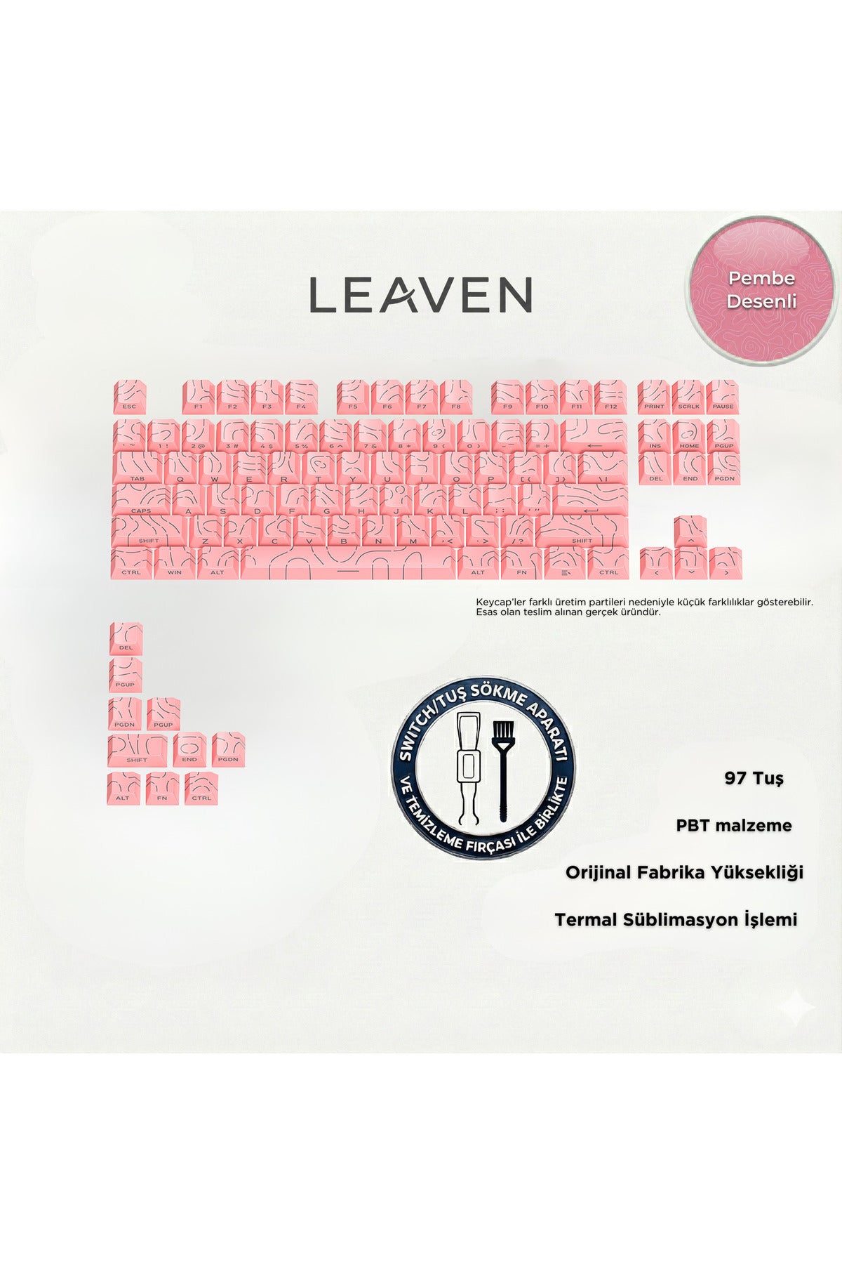 MEKANİK KLAVYE TUŞ TAKIMI-PBT ÇİFT BASKI KEYCAP SETİ- ÇİZGİ DESENLİ 97 TUŞLU -KIRMIZI TUŞ TAKIMI - Desenli Pembe ürün görsel…