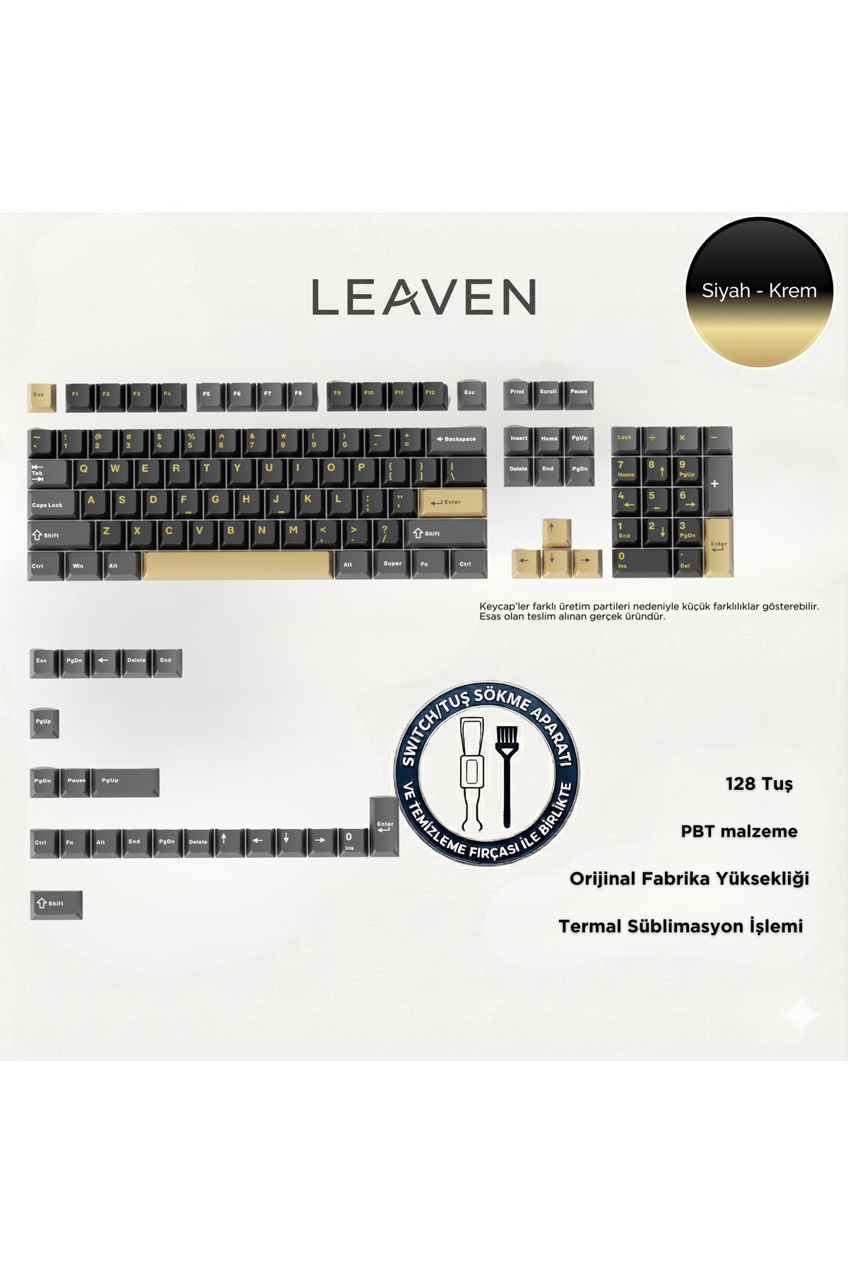 MEKANİK KLAVE- PBT ÇİFT BASKI KEYCAP SETİ GRİ SİYAH- KREM 128 TUŞLU KEYCAP - Gri - Siyah - Krem ürün görseli 1