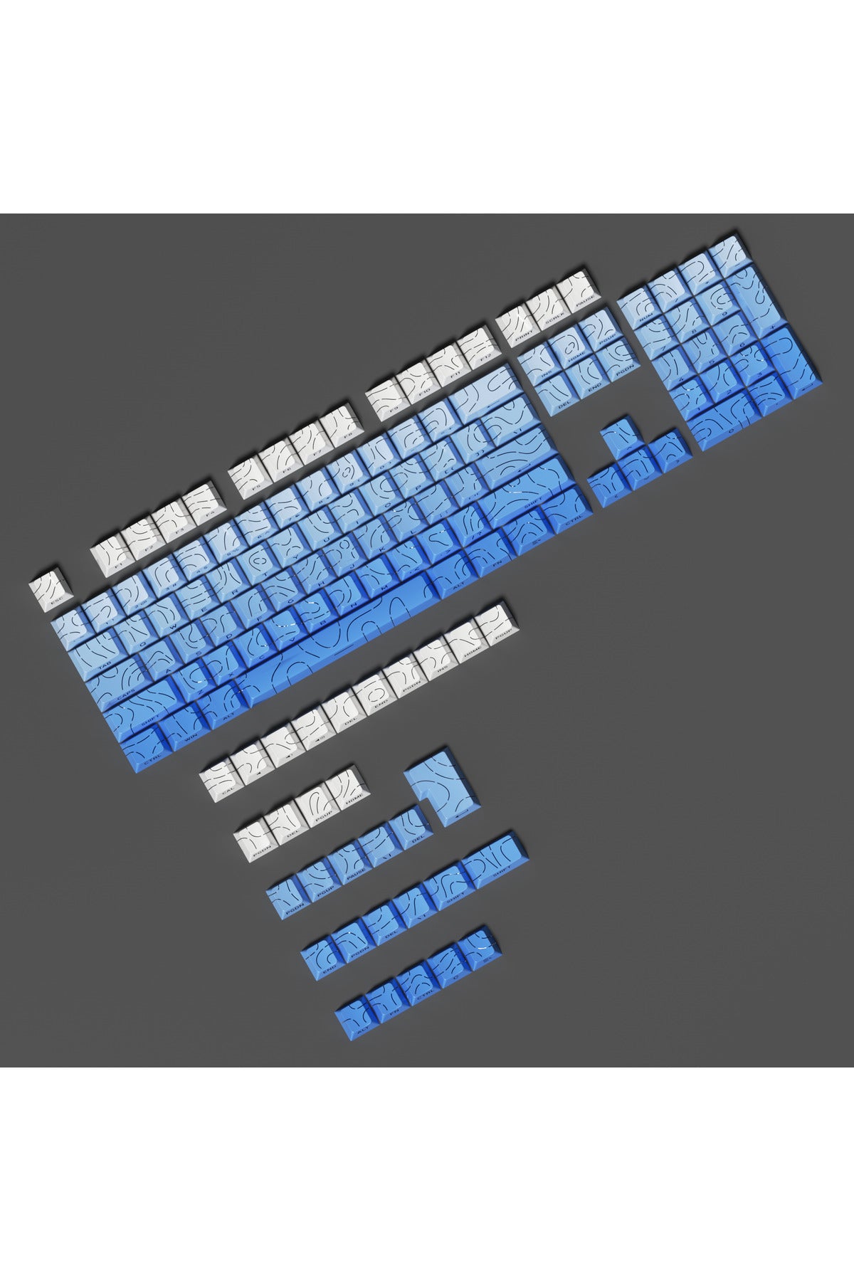 MEKANİK KLAVYE TUŞ TAKIMI -PBT ÇİFT BASKI KEYCAP SETİ- ÇİZGİ DESENLİ 137 TUŞLU -PEMBE BEYAZ GRADYEN TUŞ TAKIMI - Mavi - Beya…