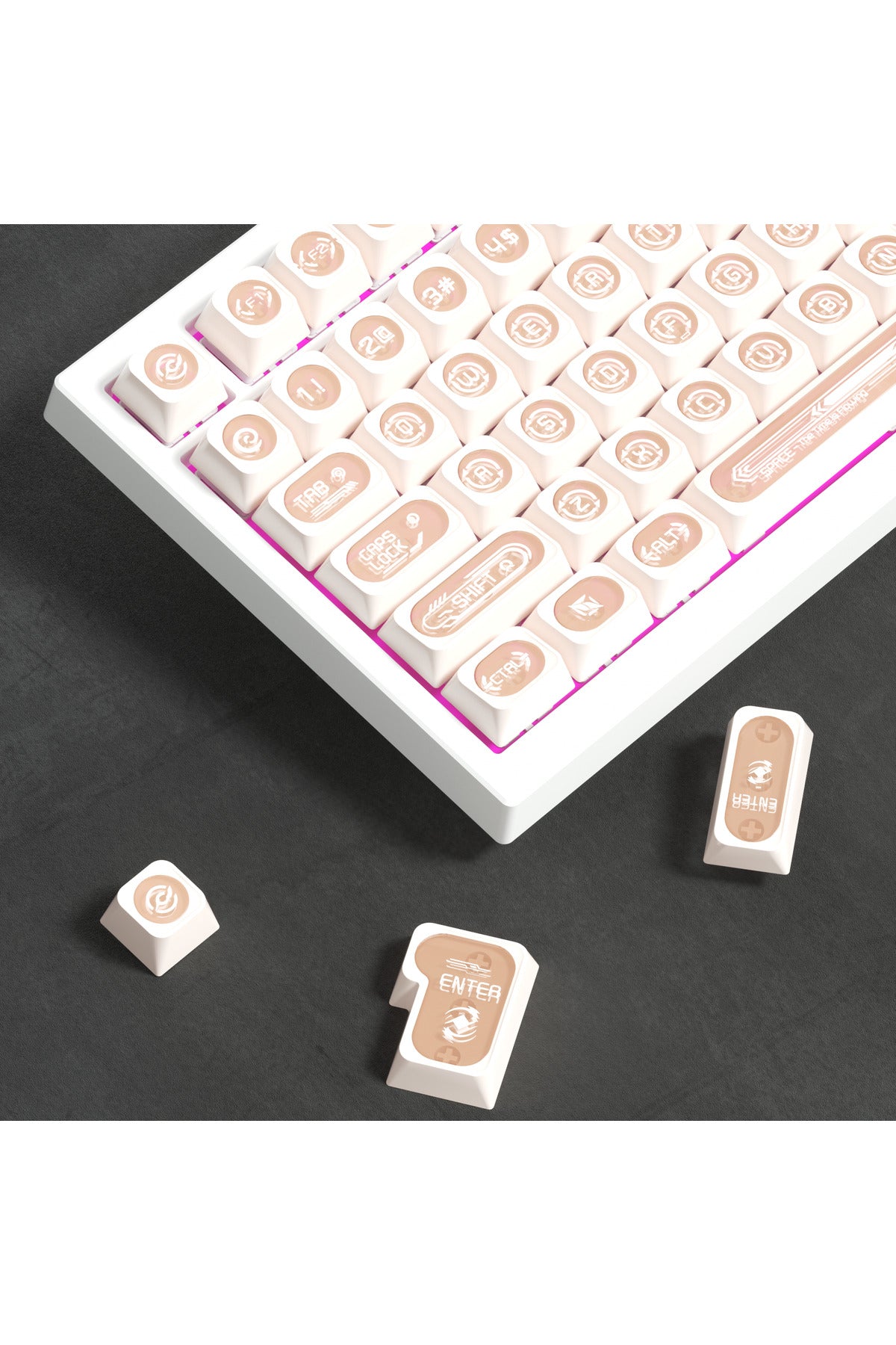 KLAVYE KEYCAPS -136 TUŞLU KIRMIZI, YARI ŞEFFAF IŞIK GEÇİREN TUŞ TAKIMI - Kahverengi ürün görseli 5