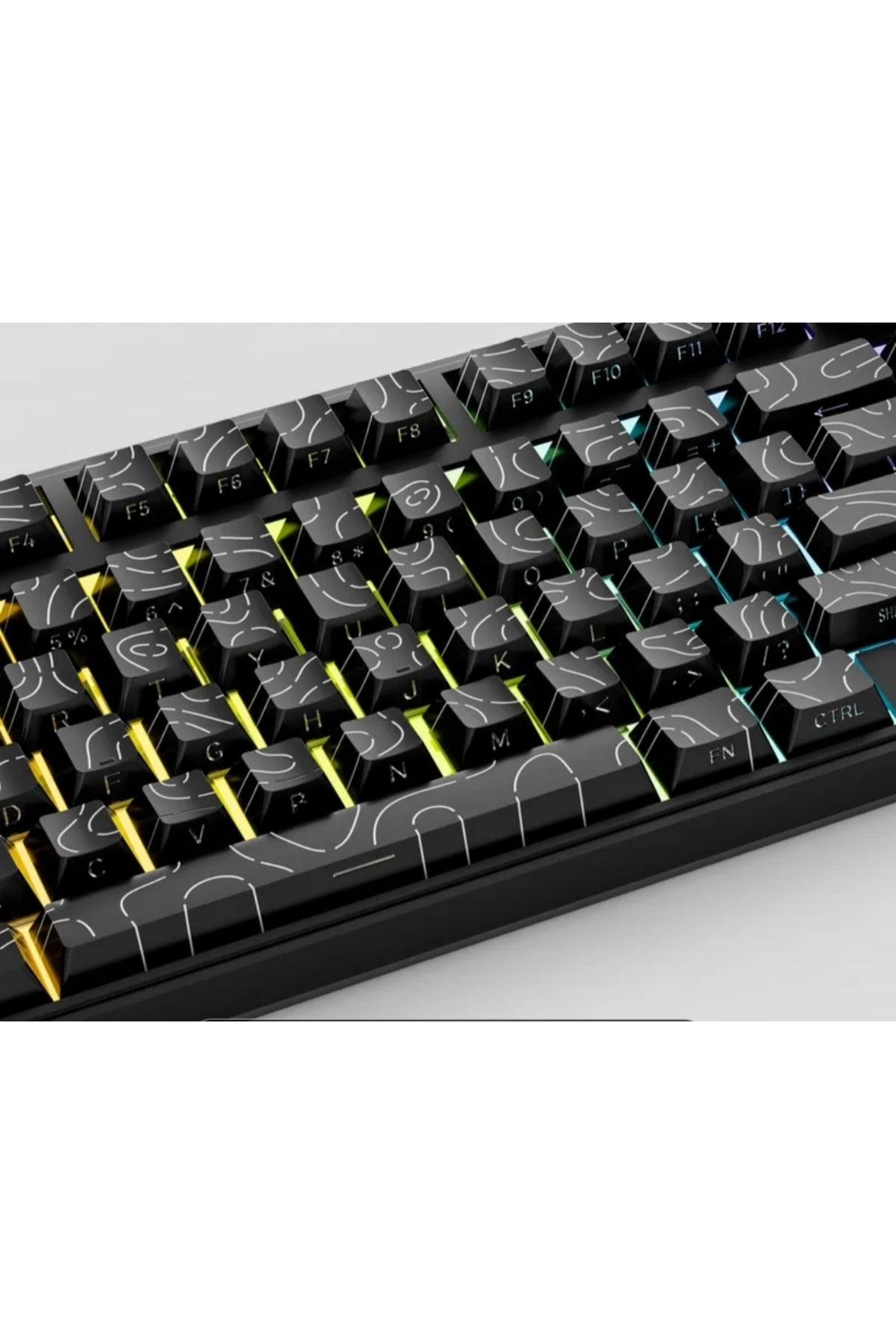 MEKANİK KLAVYE TUŞ TAKIMI-PBT ÇİFT BASKI KEYCAP SETİ- ÇİZGİ DESENLİ 97 TUŞLU -KIRMIZI TUŞ TAKIMI - Desenli Siyah (DesenliSiy…