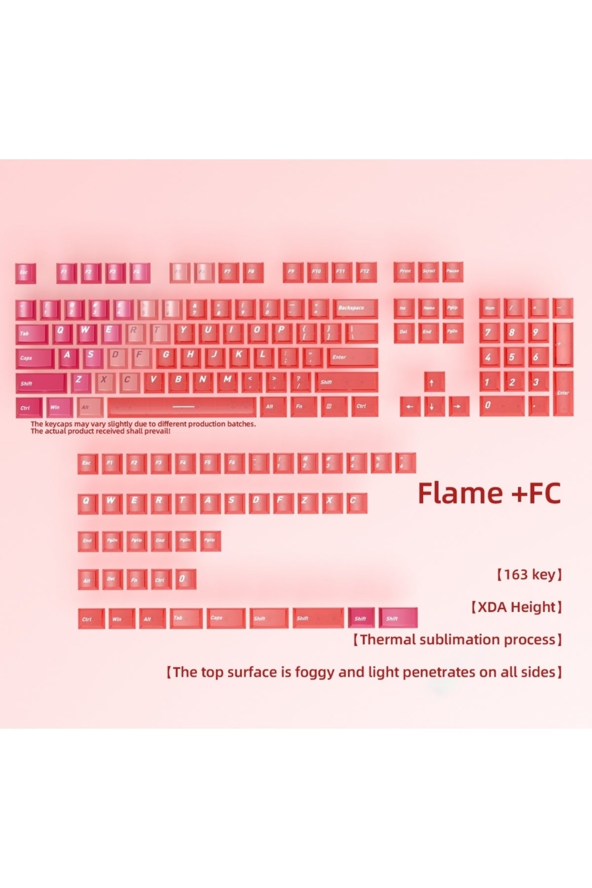 Klavye Keycaps 163 Tuşlu Şeffaf Tuş Takımı - Kırmızı (2131) ürün görseli 1