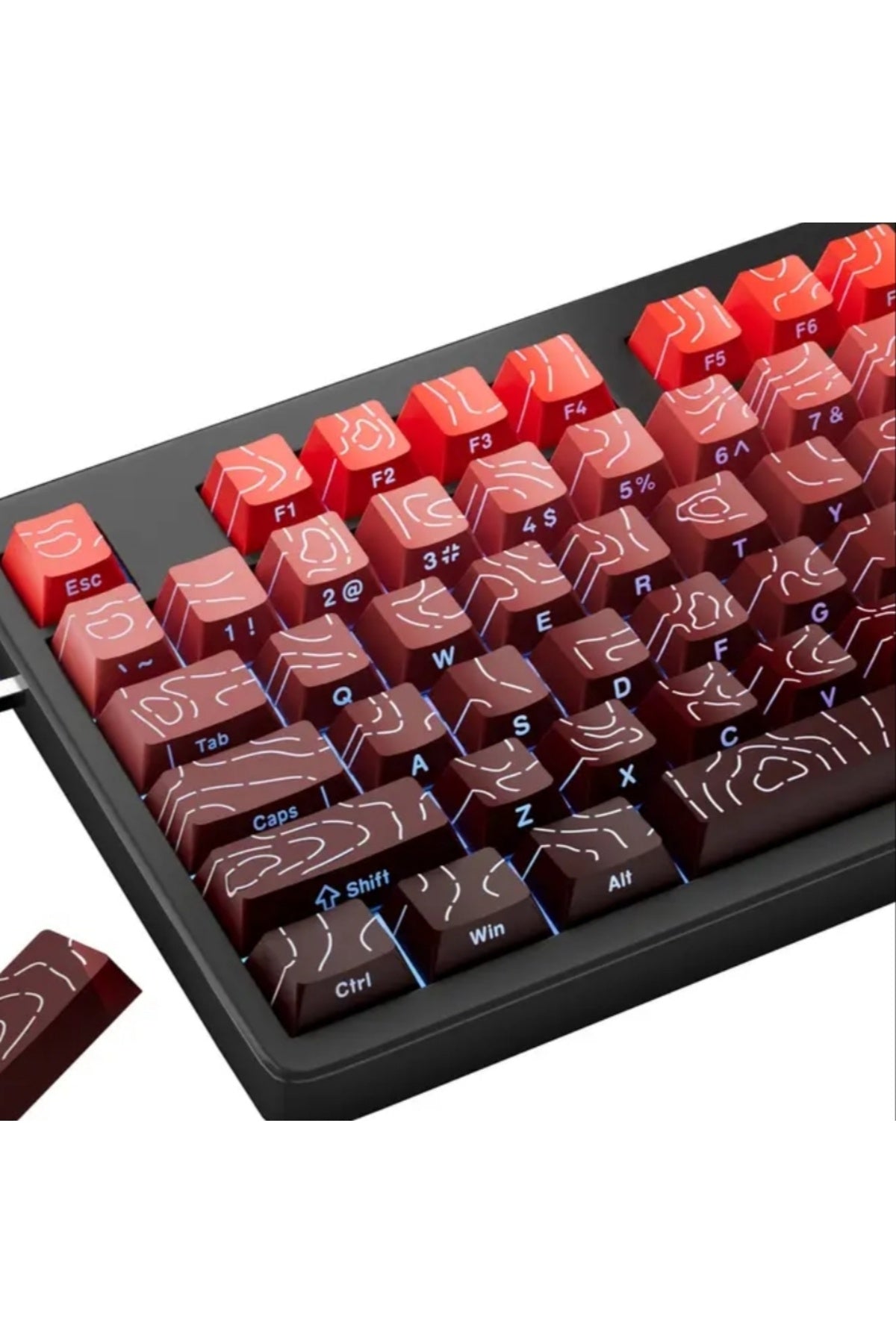MEKANİK KLAVYE TUŞ TAKIMI -PBT ÇİFT BASKI KEYCAP SETİ- ÇİZGİ DESENLİ 137 TUŞLU -PEMBE BEYAZ GRADYEN TUŞ TAKIMI - Kırmızı - S…