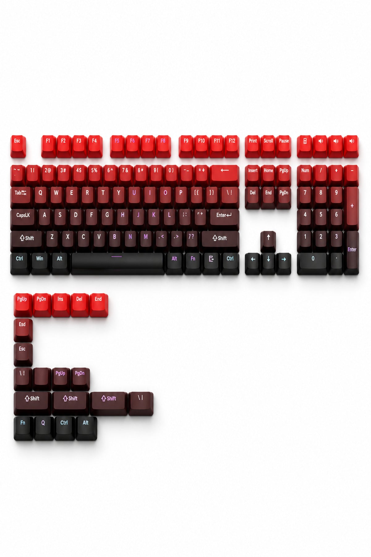 Gradient Mekanik Klavye OEM Profil RGB Tuş Takımı PBT - Kırmızı ürün görseli 1