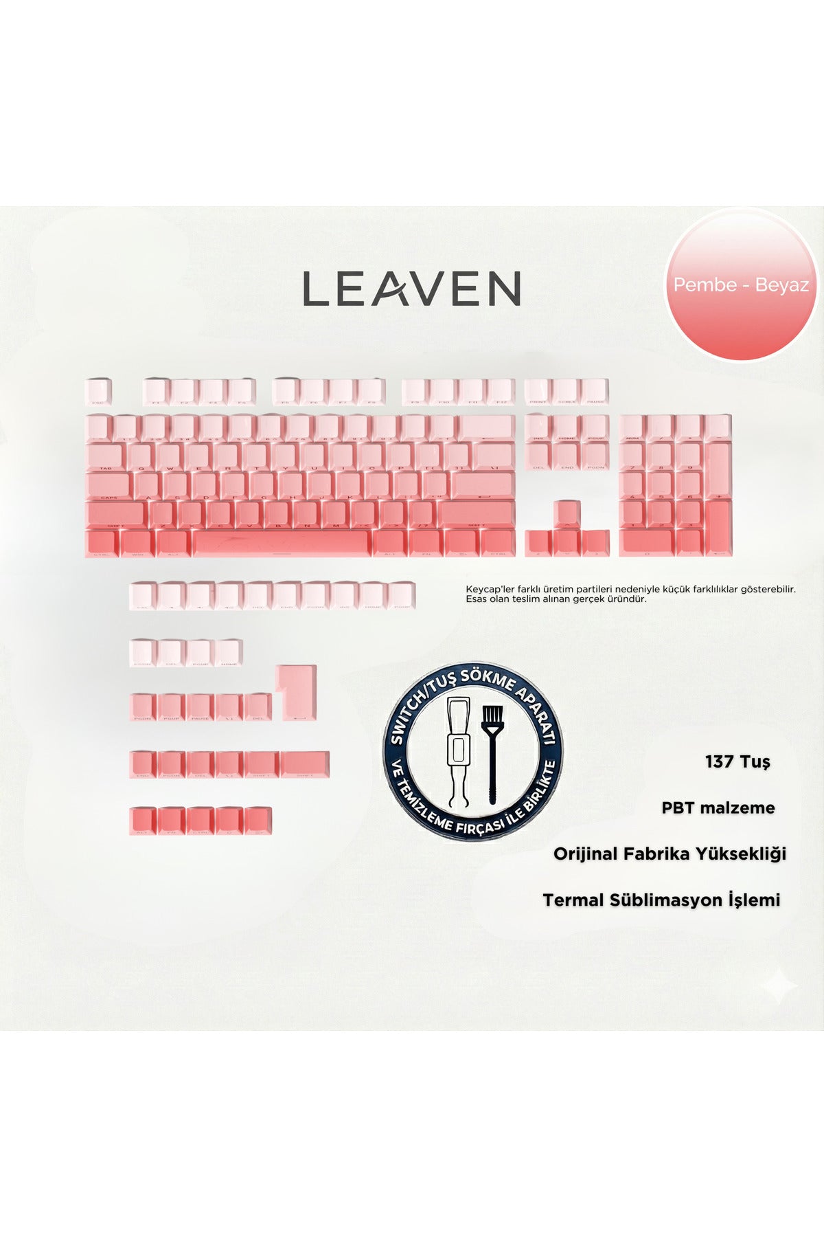MEKANİK KLAVYE KEYCAP SETİ MAVİ-BEYAZ KADEMELİ 136 TUŞLU KEYCAP - Pudra - Beyaz ürün görseli 1