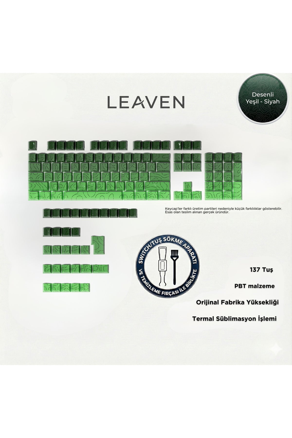 MEKANİK KLAVYE TUŞ TAKIMI -PBT ÇİFT BASKI KEYCAP SETİ- ÇİZGİ DESENLİ 137 TUŞLU -PEMBE BEYAZ GRADYEN TUŞ TAKIMI - Yeşil - Siy…